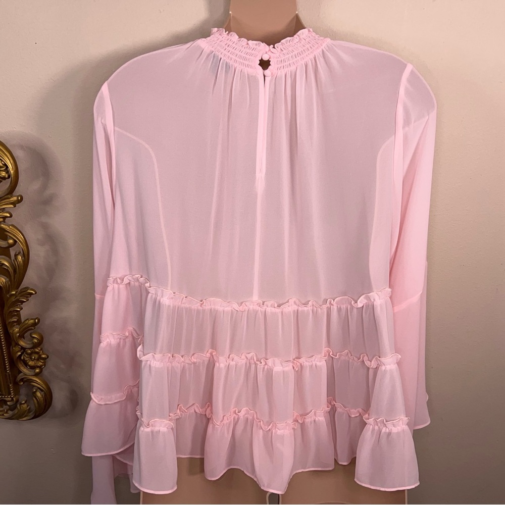 Size 26 Torrid 4 Pink Ruffle Blouse Long Sleeve Feminine Coquette Pastel - Picture 8 of 15
